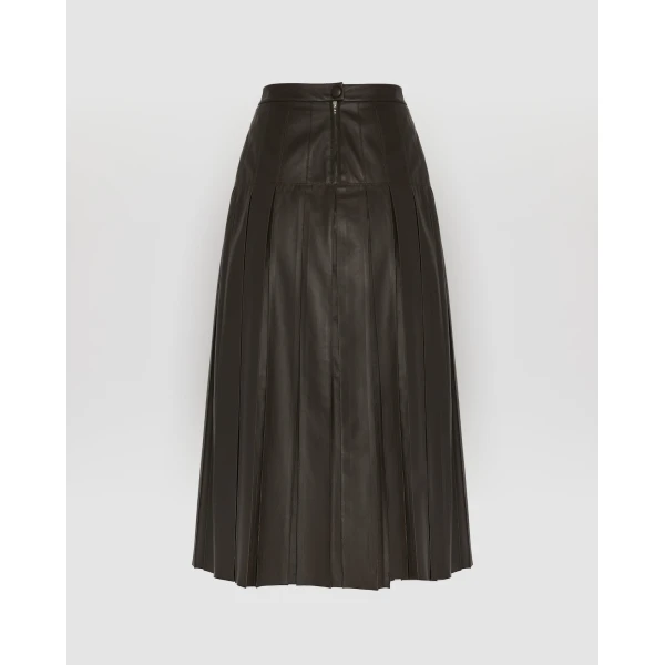 Yves Salomon Lambskin Leather Pleated Skirt in Brown | Leather Skirts | Luxury Shoes 