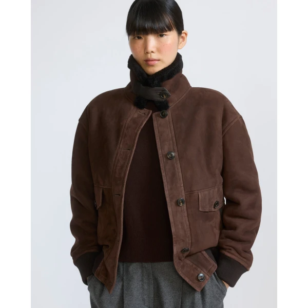 Yves Salomon Lambskin Shearling Bomber Jacket in Brown | Shearling Jackets | Luxury Shoes 