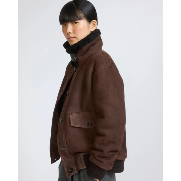 Yves Salomon Lambskin Shearling Bomber Jacket in Brown | Shearling Jackets | Luxury Shoes 