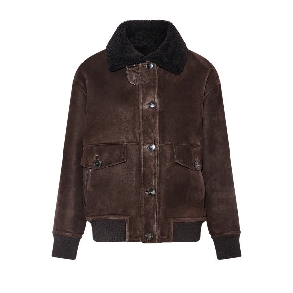 Yves Salomon Lambskin Shearling Bomber Jacket in Brown | Shearling Jackets | Luxury Shoes 