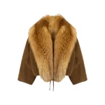 Yves Salomon Lambskin Shearling Cape with Fox Fur Collar in Golden Camel | Shearling Coat | Luxury Shoes 