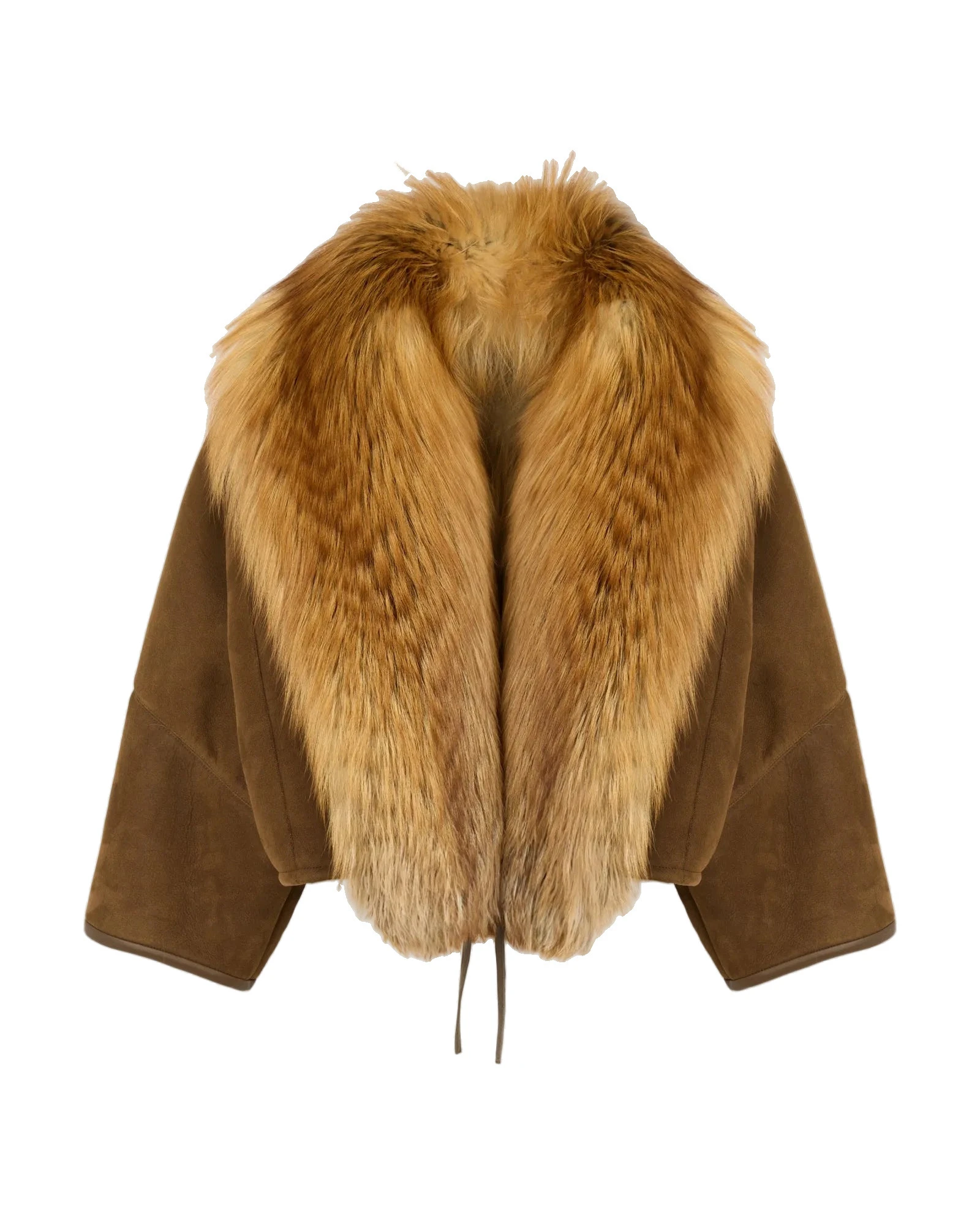 Yves Salomon Lambskin Shearling Cape with Fox Fur Collar in Golden Camel Yves Salomon Lambskin Shearling Cape with Fox Fur Collar in Golden Camel | Shearling Coat | Luxury Shoes