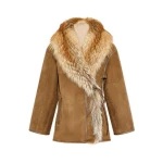 Yves Salomon Lambskin Shearling Coat with Fox Fur Collar in Golden Camel | Shearling Coat | Luxury Shoes 