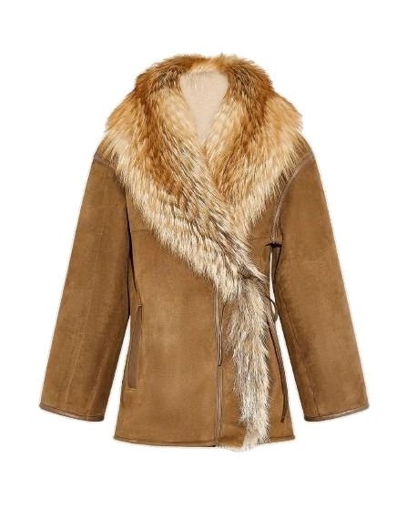 Yves Salomon Lambskin Shearling Coat with Fox Fur Collar in Golden Camel Yves Salomon Lambskin Shearling Coat with Fox Fur Collar in Golden Camel | Shearling Coat | Luxury Shoes