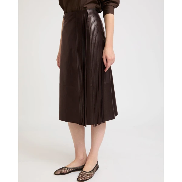 Yves Salomon Leather Fringe Wrap Skirt in Black | Leather Skirts | Luxury Shoes 