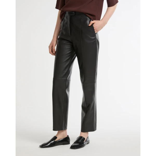Yves Salomon Leather Tailored Trousers in Black | Tailored pants | Luxury Shoes 