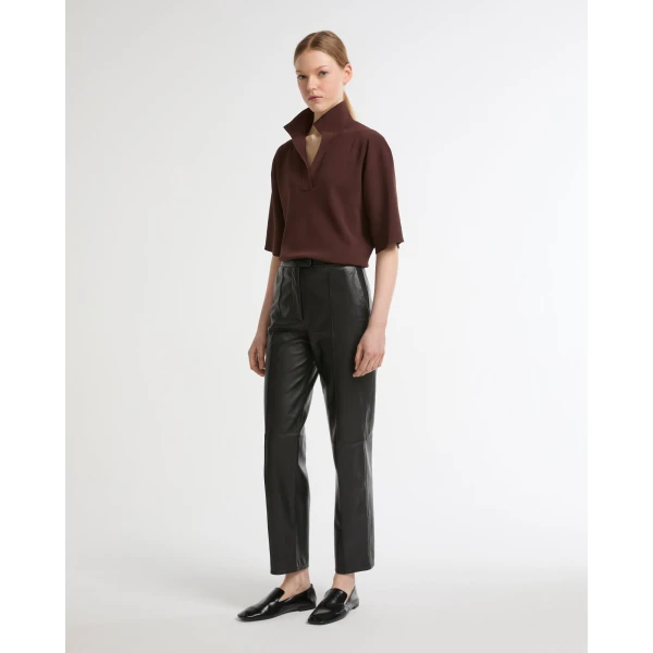 Yves Salomon Leather Tailored Trousers in Black | Tailored pants | Luxury Shoes 