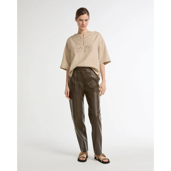 Yves Salomon Leather Tailored Trousers in Green | Tailored pants | Luxury Shoes 