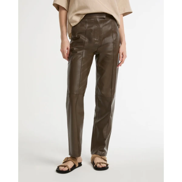 Yves Salomon Leather Tailored Trousers in Green | Tailored pants | Luxury Shoes 
