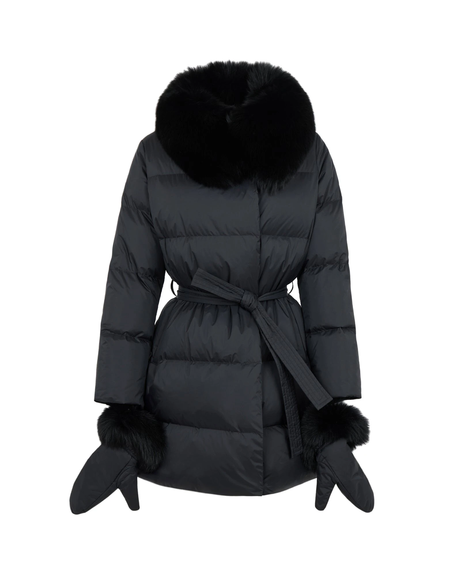 Yves Salomon Long Belted Waterproof Down Jacket with Fox Fur Trim in Black Yves Salomon Long Belted Waterproof Down Jacket with Fox Fur Trim in Black | Coats | Luxury Shoes