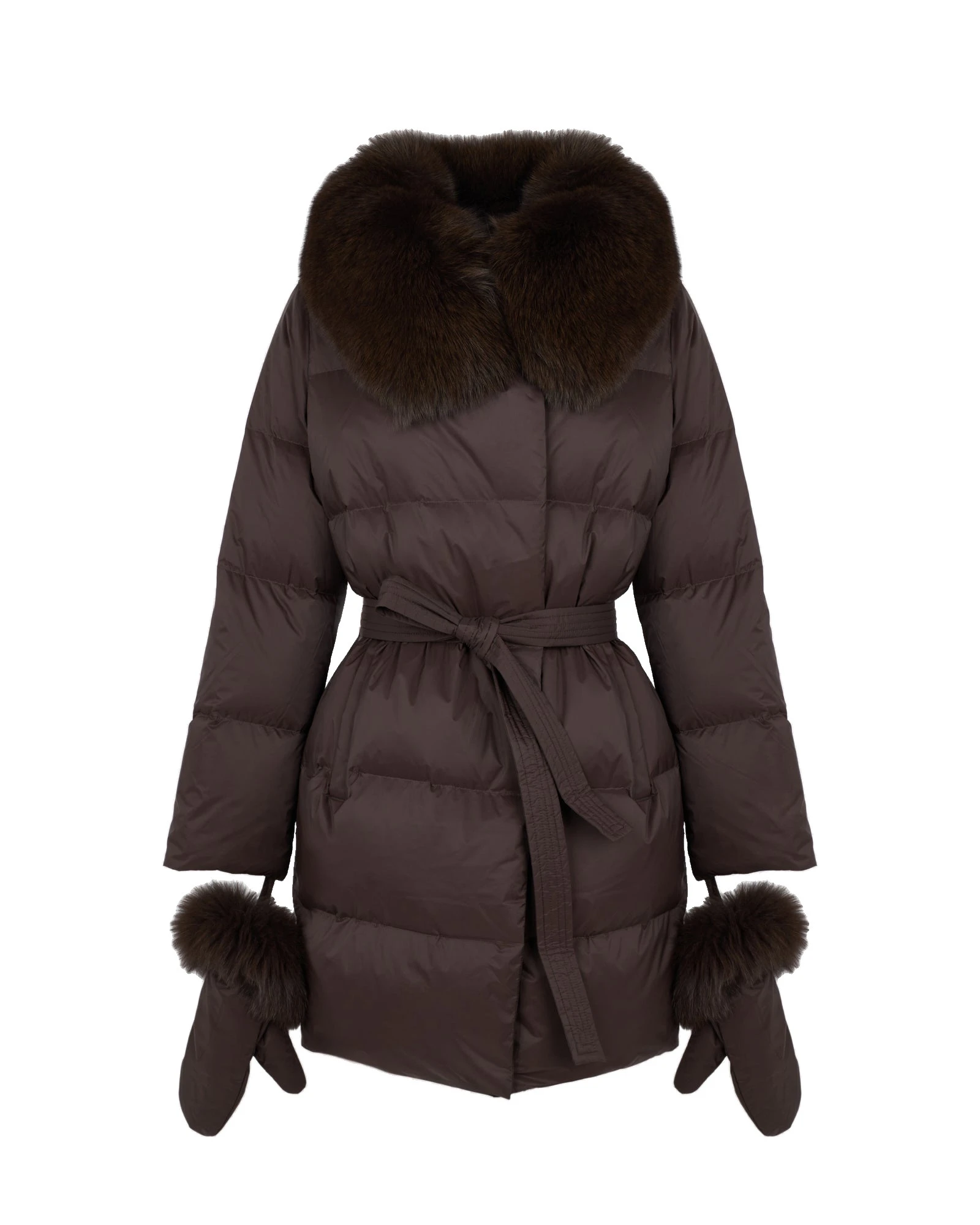 Yves Salomon Long Belted Waterproof Down Jacket with Fox Fur Trim in Brown Yves Salomon Long Belted Waterproof Down Jacket with Fox Fur Trim in Brown | Coats | Luxury Shoes