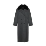 Yves Salomon Long Cashmere Wool Coat with Mink Fur Collar in Grey | Wool Coat | Luxury Shoes 