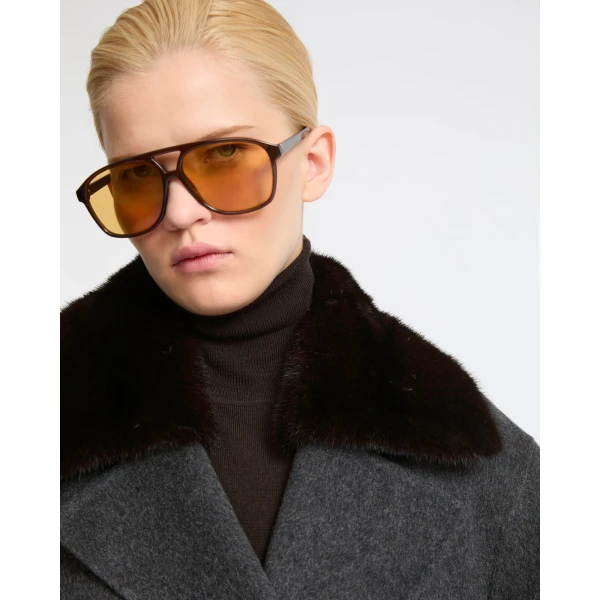 Yves Salomon Long Cashmere Wool Coat with Mink Fur Collar in Grey | Wool Coat | Luxury Shoes 