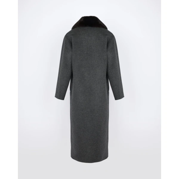 Yves Salomon Long Cashmere Wool Coat with Mink Fur Collar in Grey | Wool Coat | Luxury Shoes 