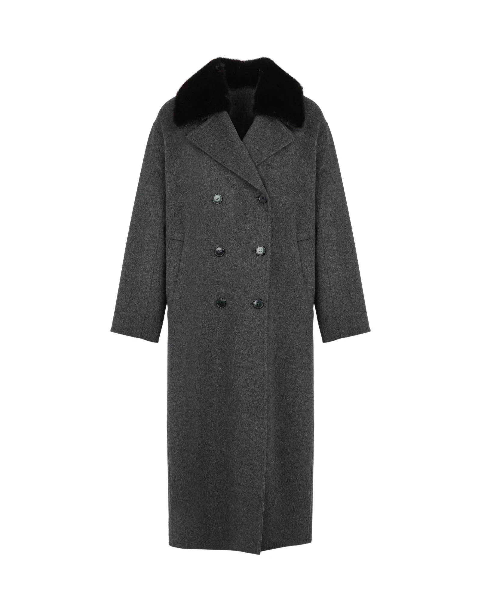 Yves Salomon Long Cashmere Wool Coat with Mink Fur Collar in Grey Yves Salomon Long Cashmere Wool Coat with Mink Fur Collar in Grey | Wool Coat | Luxury Shoes