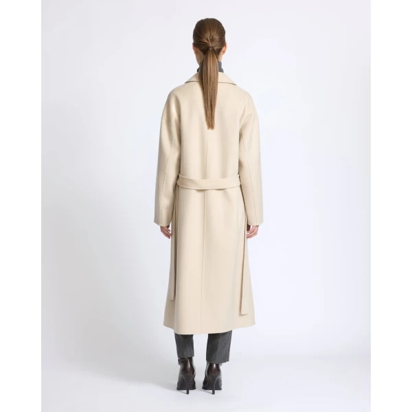 Yves Salomon Long Double-Faced Wool and Cashmere Coat with Mink Pockets in Beige | Wool Coat | Luxury Shoes 
