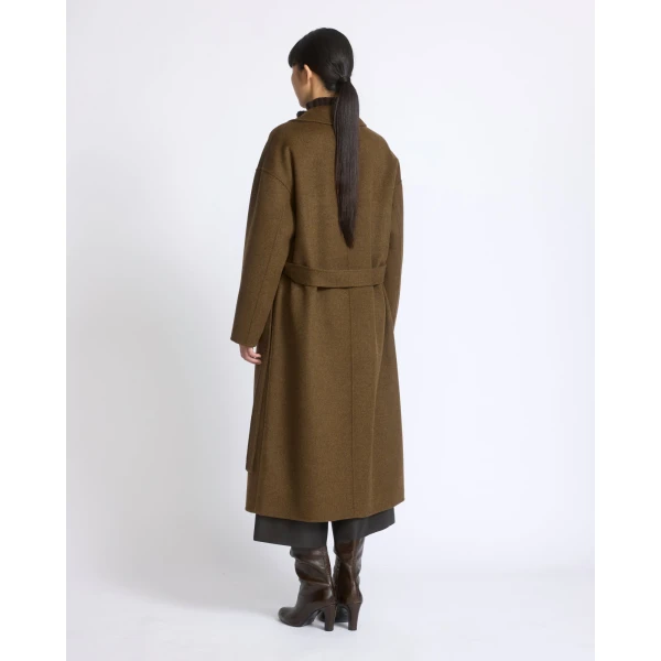 Yves Salomon Long Double-Faced Wool and Cashmere Coat with Mink Pockets in Brown | Wool Coat | Luxury Shoes 