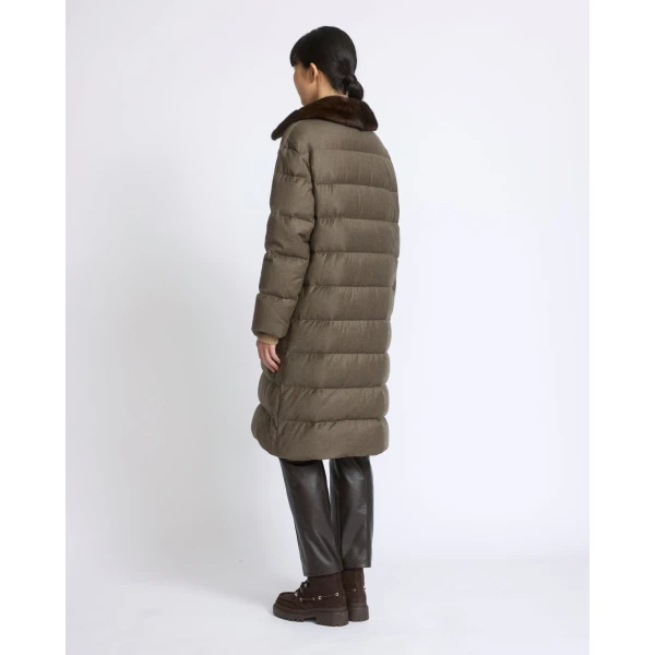 Yves Salomon Long Down Jacket with Detachable Mink Fur Collar in Brown | Jackets | Luxury Shoes 