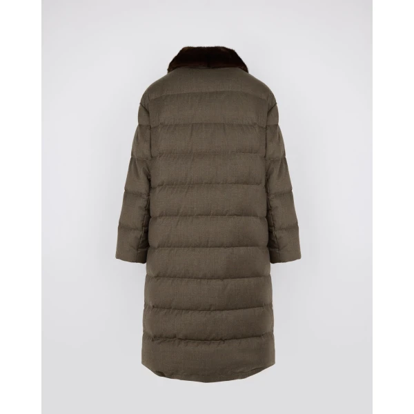 Yves Salomon Long Down Jacket with Detachable Mink Fur Collar in Brown | Jackets | Luxury Shoes 