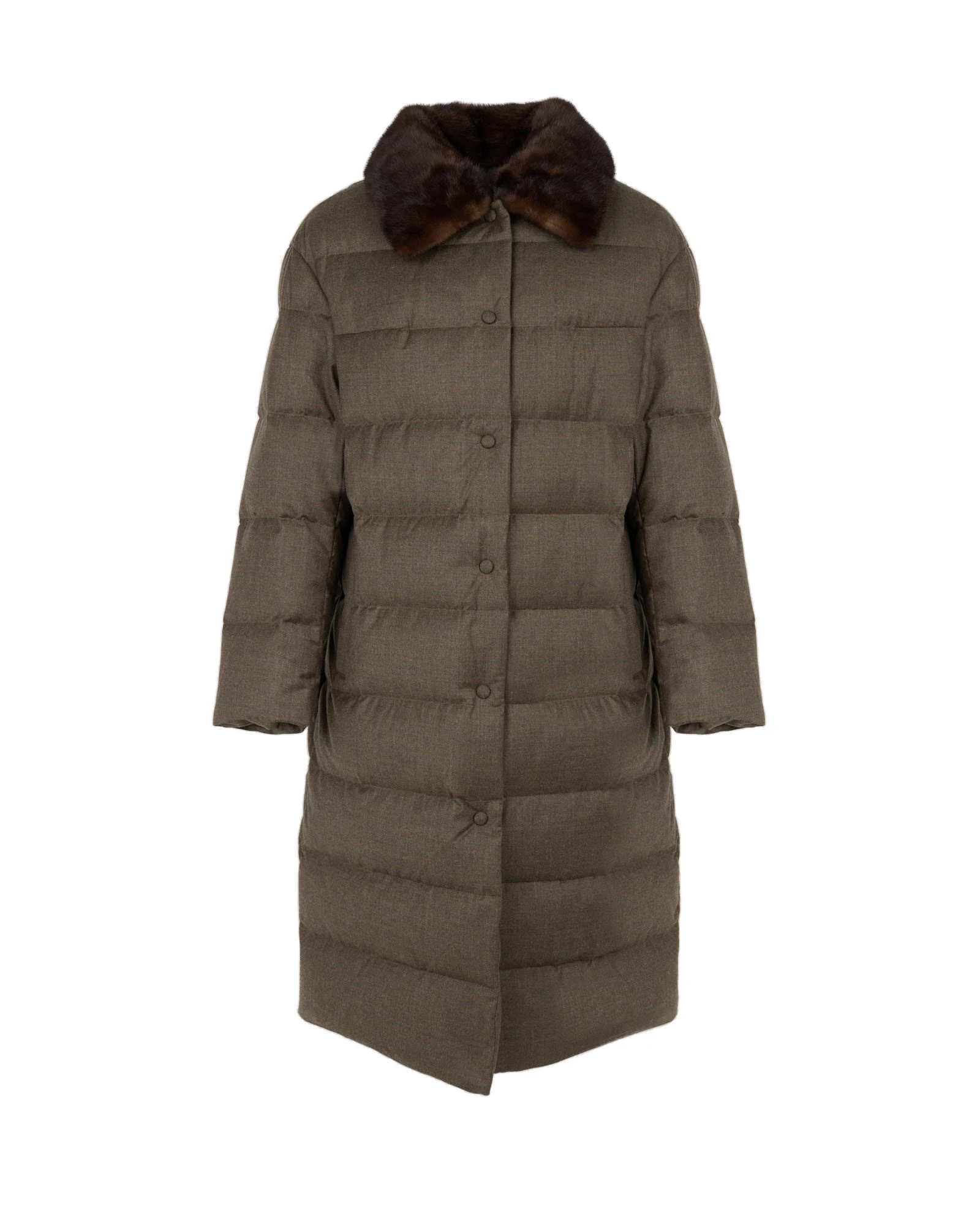 Yves Salomon Long Down Jacket with Detachable Mink Fur Collar in Brown Yves Salomon Long Down Jacket with Detachable Mink Fur Collar in Brown | Jackets | Luxury Shoes