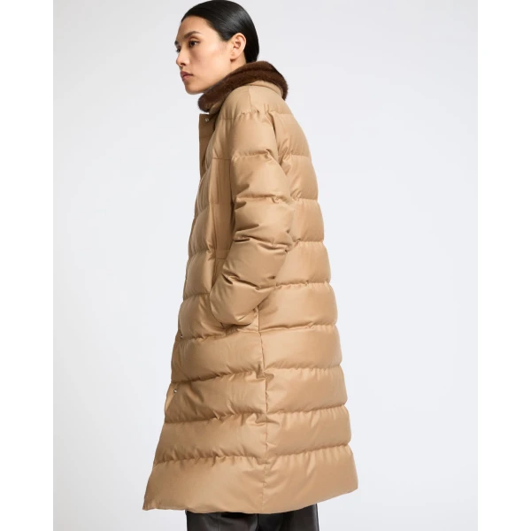 Yves Salomon Long Down Jacket with Detachable Mink Fur Collar in Camel | Coats | Luxury Shoes 