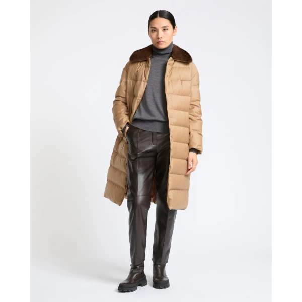 Yves Salomon Long Down Jacket with Detachable Mink Fur Collar in Camel | Coats | Luxury Shoes 