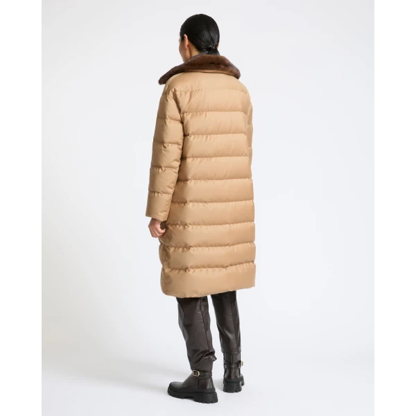 Yves Salomon Long Down Jacket with Detachable Mink Fur Collar in Camel | Coats | Luxury Shoes 