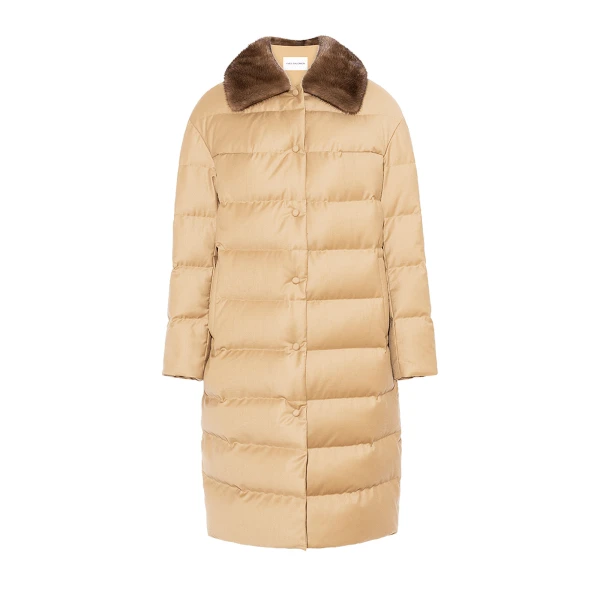 Yves Salomon Long Down Jacket with Detachable Mink Fur Collar in Camel | Coats | Luxury Shoes 