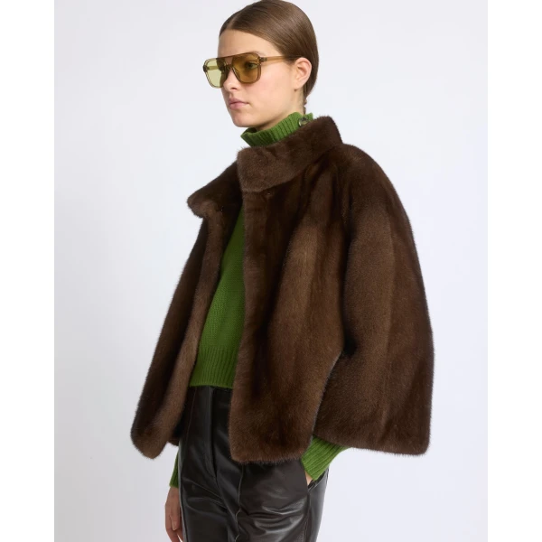 Yves Salomon Long-Haired Mink Fur Jacket in Brown | Mink Jacket | Luxury Shoes 