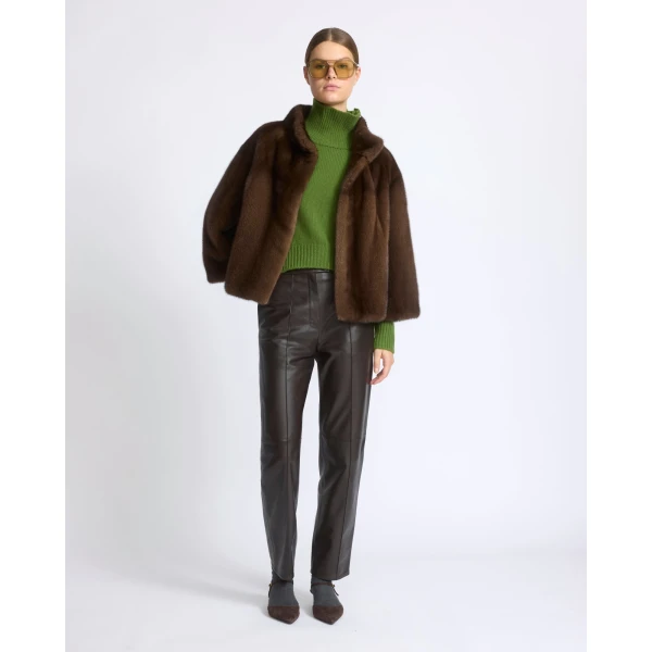 Yves Salomon Long-Haired Mink Fur Jacket in Brown | Mink Jacket | Luxury Shoes 
