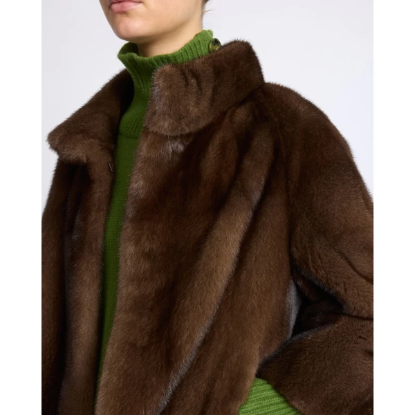 Yves Salomon Long-Haired Mink Fur Jacket in Brown | Mink Jacket | Luxury Shoes 