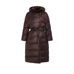 Yves Salomon Long Hooded Double-Breasted Down Jacket with Mink Fur in Brown | Coats | Luxury Shoes 