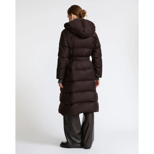 Yves Salomon Long Hooded Double-Breasted Down Jacket with Mink Fur in Brown | Coats | Luxury Shoes 