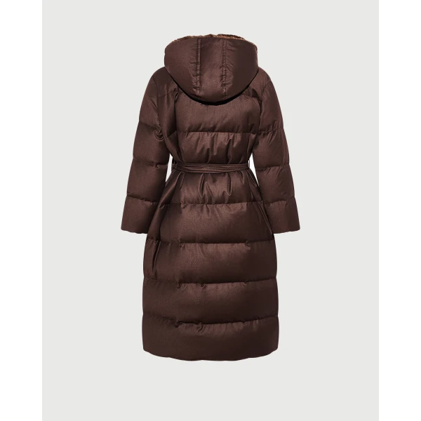 Yves Salomon Long Hooded Double-Breasted Down Jacket with Mink Fur in Brown | Coats | Luxury Shoes 