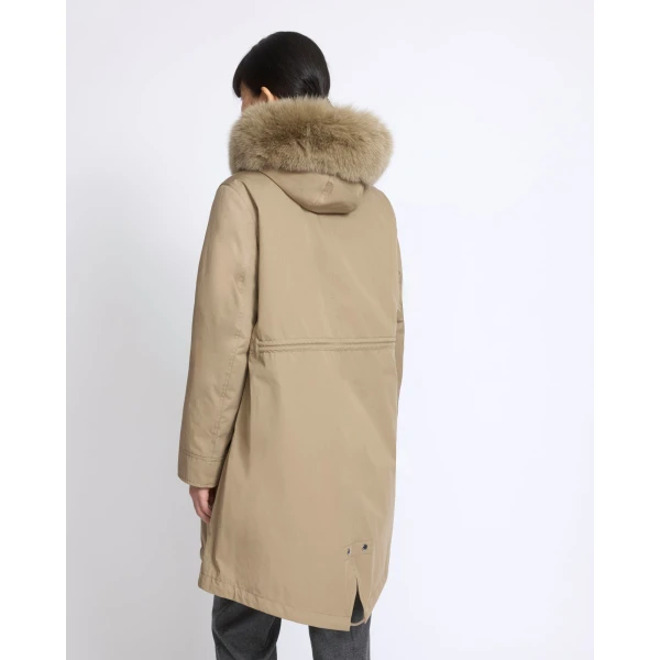 Yves Salomon Long Iconic Parka with Fox and Rabbit Fur in Beige | Coats | Luxury Shoes 