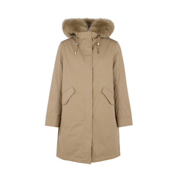 Yves Salomon Long Iconic Parka with Fox and Rabbit Fur in Beige | Women | Luxury Shoes 