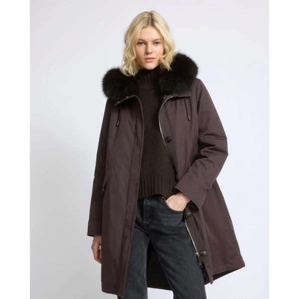 Yves Salomon Long Iconic Parka with Fox and Rabbit Fur in Brown | Coats | Luxury Shoes 