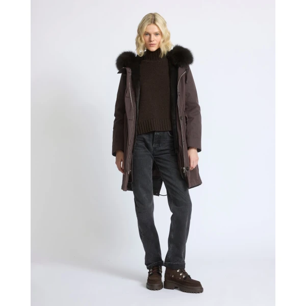 Yves Salomon Long Iconic Parka with Fox and Rabbit Fur in Brown | Coats | Luxury Shoes 