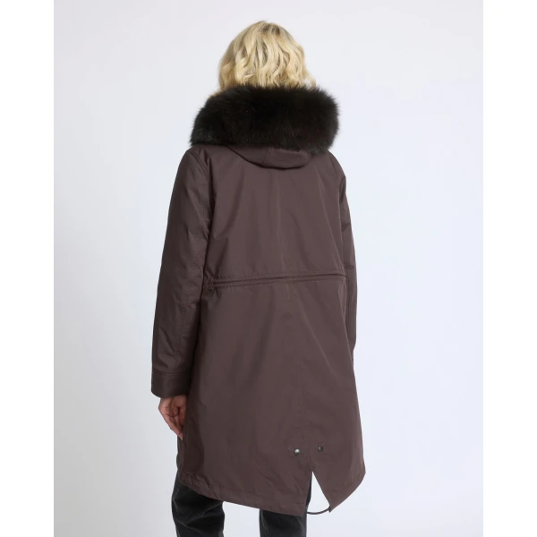Yves Salomon Long Iconic Parka with Fox and Rabbit Fur in Brown | Coats | Luxury Shoes 