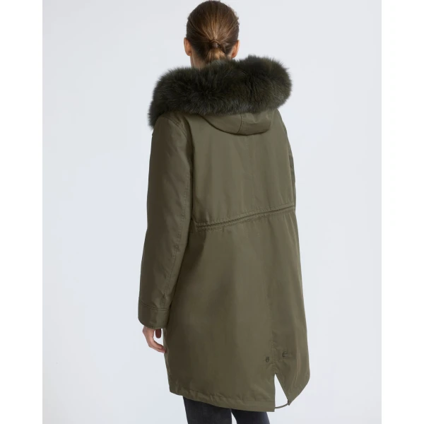Yves Salomon Long Iconic Parka with Fox and Rabbit Fur in Dark Khaki | Coats | Luxury Shoes 