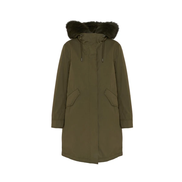 Long Iconic Parka with Fox and Rabbit Fur in Dark Khaki