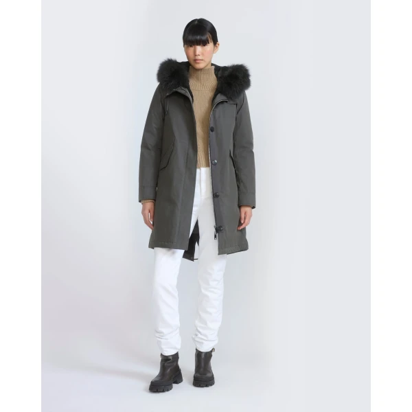 Yves Salomon Long Iconic Parka with Fox and Rabbit Fur in Grey | Coats | Luxury Shoes 