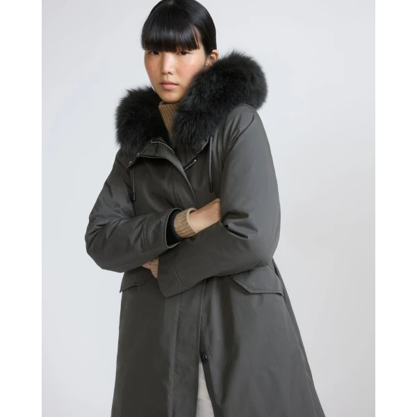 Yves Salomon Long Iconic Parka with Fox and Rabbit Fur in Grey | Coats | Luxury Shoes 