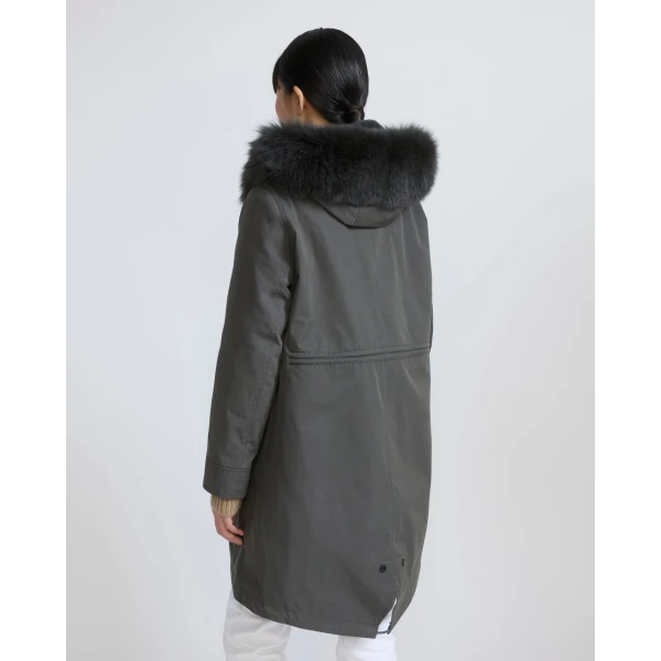 Yves Salomon Long Iconic Parka with Fox and Rabbit Fur in Grey | Coats | Luxury Shoes 