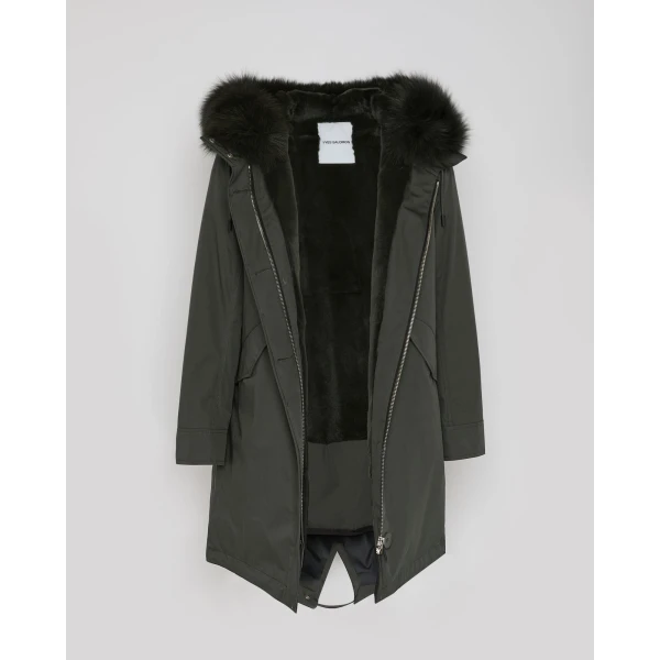 Yves Salomon Long Iconic Parka with Fox and Rabbit Fur in Grey | Coats | Luxury Shoes 