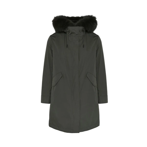 Long Iconic Parka with Fox and Rabbit Fur in Grey