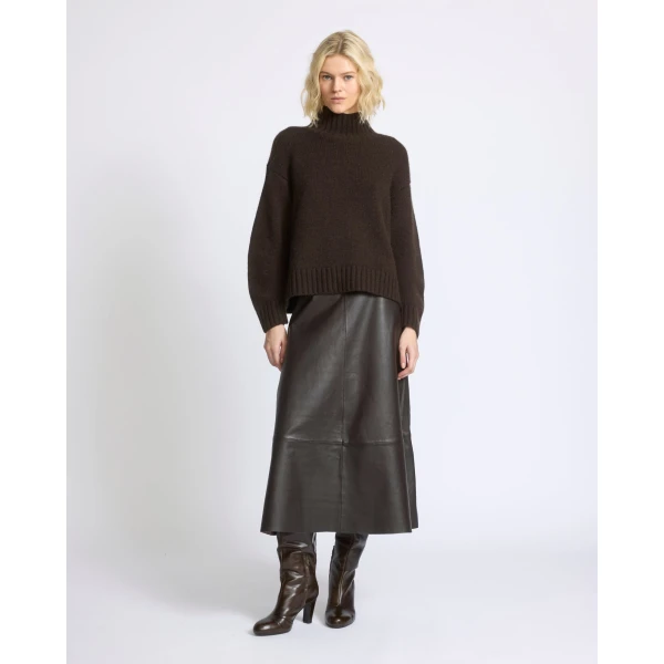 Yves Salomon Long Lambskin Leather Skirt in Brown | Leather Skirts | Luxury Shoes 