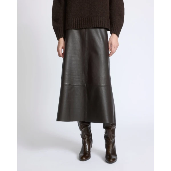 Yves Salomon Long Lambskin Leather Skirt in Brown | Leather Skirts | Luxury Shoes 