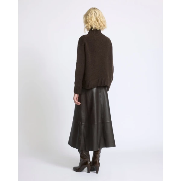 Yves Salomon Long Lambskin Leather Skirt in Brown | Leather Skirts | Luxury Shoes 