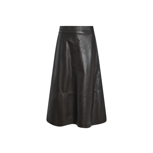 Long Lambskin Leather Skirt in Brown